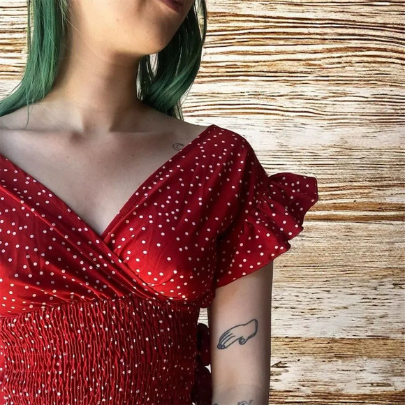 Shein Women's Red Polka Dot Ruffle Sleeve Crop Top Size XS - Picture 2 of 4